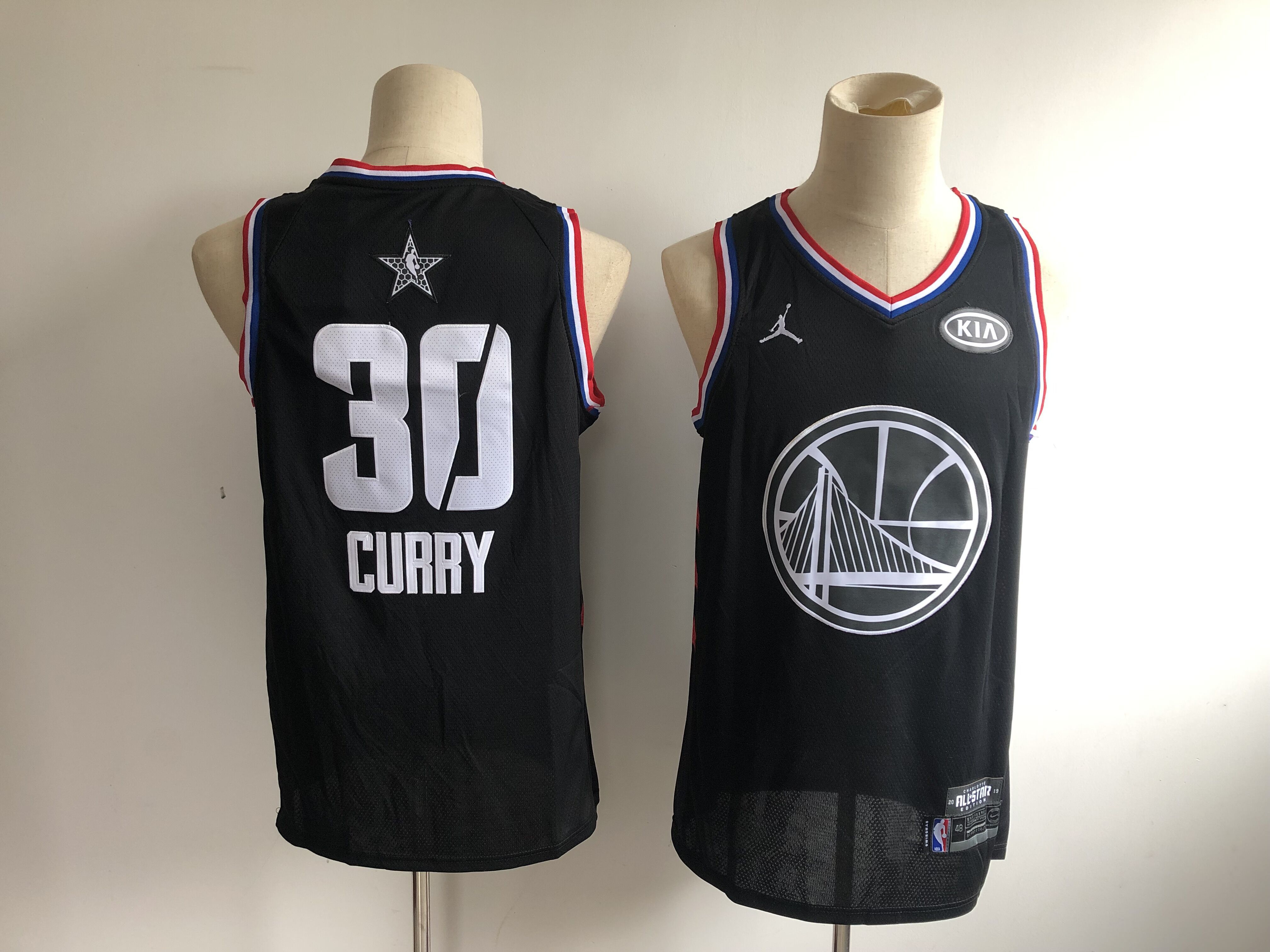 Men Golden State Warriors #30 Curry Black 2019 All Star NBA Jerseys